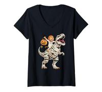Donna Halloween T-Rex Dinosauro Leone Mummia Tyrannosaurus Rex Maglietta con Collo a V