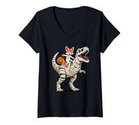 Donna Halloween T-Rex Dinosauro Volpe Mummia Tyrannosaurus Rex Maglietta con Collo a V