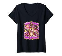 Donna Halloween Tiny Paws Big Spells Cute Wizard Cat Magic Spell Maglietta con Collo a V