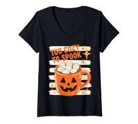 Donna Halloween Too Cozy To Spook Retro Hot Cocoa Pumpkin Lover Maglietta con Collo a V