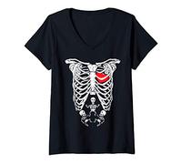 Donna Halloween Triplets Baby Pregnancy Announcement Skeleton XRay Maglietta con Collo a V