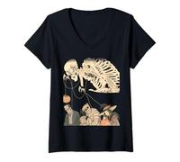 Donna Halloween Ukiyo-e Stile Scheletro Jack-o'-Lantern Mummia Strega Maglietta con Collo a V