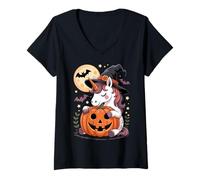 Donna Halloween Unicorno Strega Cappello Zucca Spettrale Maglietta con Collo a V