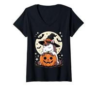Donna Halloween Unicorno Strega Cappello Zucca Spettrale Maglietta con Collo a V