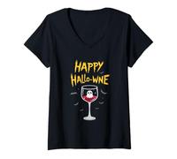 Donna Halloween, Vino Divertente Maglietta con Collo a V
