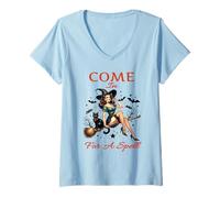 Donna Halloween Vintage Strega Pin Up Ragazza Vieni In Per Un Incantesimo Maglietta con Collo a V