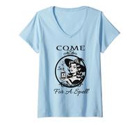 Donna Halloween Vintage Strega Pin Up Ragazza Vieni In Per Un Incantesimo Maglietta con Collo a V