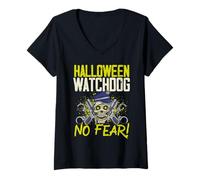 Donna Halloween Watchdog, No Fear! Poliziotto Spettrale Halloween Maglietta con Collo a V