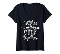 Donna Halloween Witch Group Costumes Witches Gotta Stick Together Maglietta con Collo a V