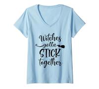 Donna Halloween Witch Group Costumes Witches Gotta Stick Together Maglietta con Collo a V