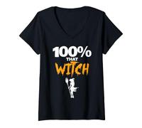 Donna Halloween Witch Scopa 100% Quella Strega Maglietta con Collo a V