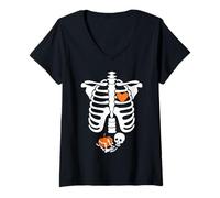 Donna Halloween X-Ray Gravidanza Aspettando Baby Design Maglietta con Collo a V