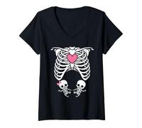 Donna Halloween X-Ray Gravidanza Top Expecting Twins Babies Design Maglietta con Collo a V
