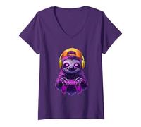 Donna Halloween Zombie Sloth Gamer Video Gaming Boys Kids Girls Maglietta con Collo a V