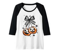 Donna Halloween Zucca Ciliegie Arco Coquette Spooky Ghost Bow Maglia con Maniche Raglan