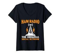 Donna Ham Radio L'Originale operatore di Social Network Radio prosciutto Maglietta con Collo a V