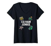 Donna Ham Radio Operator CQ Ham Junkie Amateur Broadcaster Maglietta con Collo a V