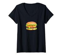 Donna Hamburger Burger Food Day Buns Cheeseburger Grilling Maglietta con Collo a V