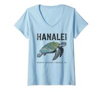 Donna Hanalei Sea Turtle Kauai Shirt Mountains Hawaii North Shore Maglietta con Collo a V