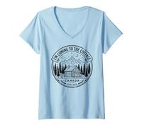 Donna Hand-Drawn Coming Cottage Canada Estd. 2025 Retro Vintage Maglietta con Collo a V