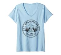 Donna Hand-Drawn Coming Cottage Canada Estd. 2025 Retro Vintage Maglietta con Collo a V