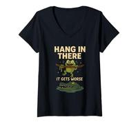 Donna Hang In There - Meme con rana e coccodrillo, motivo umorismo scuro Maglietta con Collo a V
