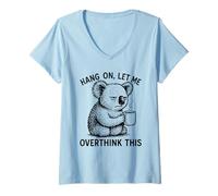 Donna Hang On Let Me Overthink This Pun Koala Holding Coffee Humor Maglietta con Collo a V