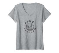 Donna Hanoi Vietnam Vintage retrò Maglietta con Collo a V