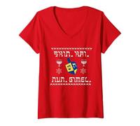 Donna Hanukkah Hebrew Dreidel Star of David Maglietta con Collo a V