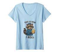Donna Hanukkah Raccoon Divertente Dreidel Questo è Come Io Roll NES Gadol Maglietta con Collo a V
