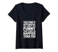 Donna Happier Than You Funny Daying Bold Typography Maglietta con Collo a V