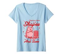 Donna Happiness Comes in all Shapes And Sizes Funny Meme Cat Maglietta con Collo a V