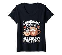 Donna Happiness Comes in all Shapes And Sizes Funny Meme Cat Maglietta con Collo a V