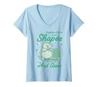 Donna Happiness Comes in all Shapes And Sizes Funny Meme Cat Maglietta con Collo a V