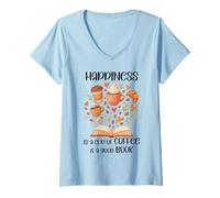 Donna Happiness Cup of Coffee And a Good Book Lovers Fall Reading Maglietta con Collo a V
