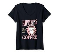 Donna Happiness è Una Tazza di caffè Mi Rende Felice Maglietta con Collo a V