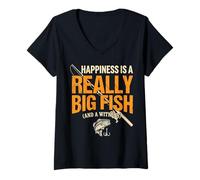Donna Happiness Is A Really Big Fish (And A Witness) Maglietta con Collo a V