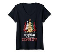 Donna Happiness is Being a Grandpa Christmas Tree Leopard Maglietta con Collo a V