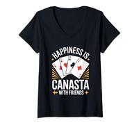 Donna Happiness Is Playing Canasta Gioco di Carte con Gli Amici Maglietta con Collo a V