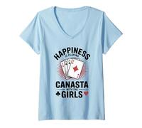 Donna Happiness Is Playing Canasta Gioco di Carte con Le Ragazze Maglietta con Collo a V