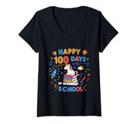 Donna Happy 100 Days of School Unicorno Arcobaleno Design Maglietta con Collo a V