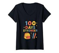 Donna Happy 100 Days Stronger School Design Maglietta con Collo a V