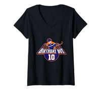 Donna Happy 10th Birthday Boy Hockey Player Hockey Festa a tema Maglietta con Collo a V