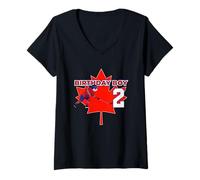 Donna Happy 2nd Birthday Boy Canada Maple Leaf Hockey su Ghiaccio Maglietta con Collo a V