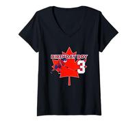 Donna Happy 3rd Birthday Boy Canada Maple Leaf Hockey su Ghiaccio Maglietta con Collo a V