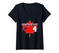 Donna Happy 4th Birthday Boy Canada Maple Leaf Hockey su Ghiaccio Maglietta con Collo a V