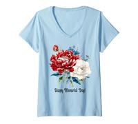 Donna Happy 4th of July Maglietta da donna Happy Memorial Day! Rosso W Maglietta con Collo a V