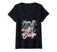 Donna Happy 4th Of July USA Bandiera Americana Patriottica Uomini Donne Bambini Maglietta con Collo a V