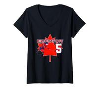 Donna Happy 5th Birthday Boy Canada Maple Leaf Hockey su Ghiaccio Maglietta con Collo a V