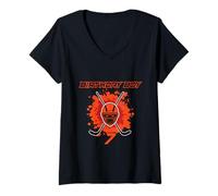 Donna Happy 7th Birthday Boy Maschera da hockey nera e arancione Maglietta con Collo a V